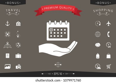 Planning, time management, hand holding calendar icon