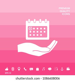 Planning, time management, hand holding calendar icon