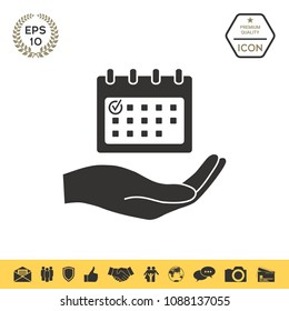 Planning, time management, hand holding calendar icon