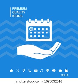 Planning, time management, hand holding calendar icon