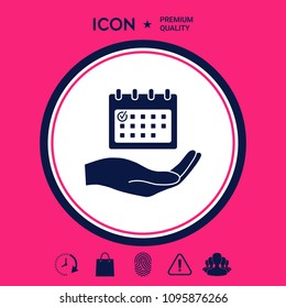 Planning, time management, hand holding calendar icon