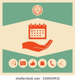 Planning, time management, hand holding calendar icon