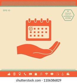 Planning, time management, hand holding calendar icon