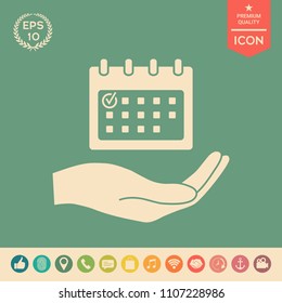 Planning, time management, hand holding calendar icon
