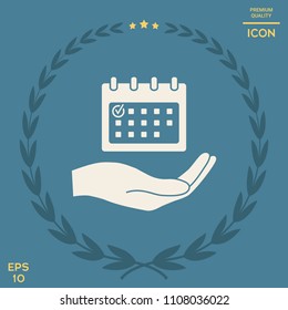 Planning, time management, hand holding calendar icon