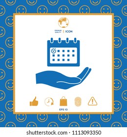 Planning, time management, hand holding calendar icon
