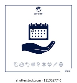 Planning, time management, hand holding calendar icon