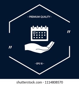 Planning, time management, hand holding calendar icon