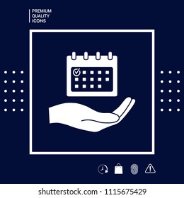 Planning, time management, hand holding calendar icon