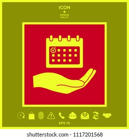 Planning, time management, hand holding calendar icon