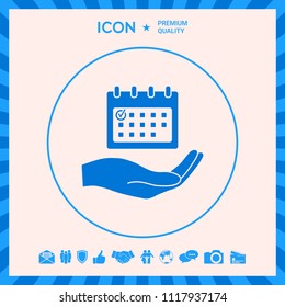 Planning, time management, hand holding calendar icon