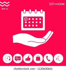 Planning, time management, hand holding calendar icon