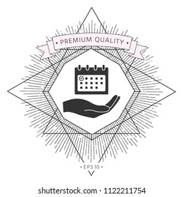Planning, time management, hand holding calendar icon