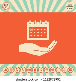 Planning, time management, hand holding calendar icon