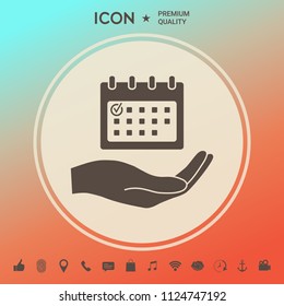 Planning, time management, hand holding calendar icon