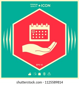 Planning, time management, hand holding calendar icon