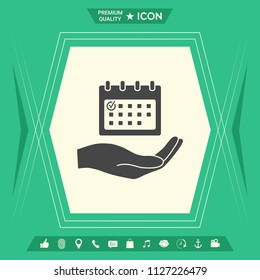 Planning, time management, hand holding calendar icon