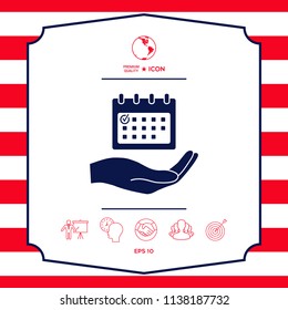 Planning, time management, hand holding calendar icon