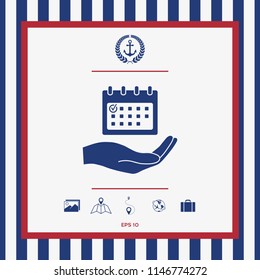 Planning, time management, hand holding calendar icon