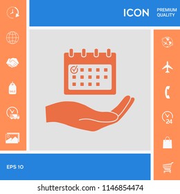 Planning, time management, hand holding calendar icon
