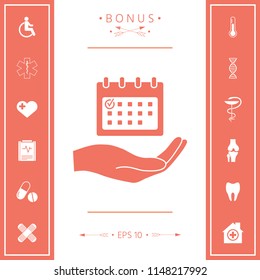 Planning, time management, hand holding calendar icon