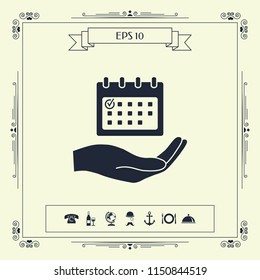 Planning, time management, hand holding calendar icon