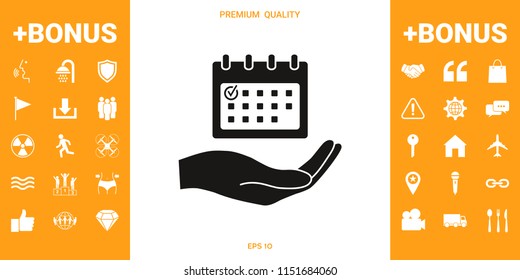 Planning, time management, hand holding calendar icon