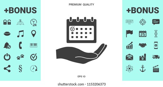 Planning, time management, hand holding calendar icon