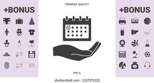 Planning, time management, hand holding calendar icon