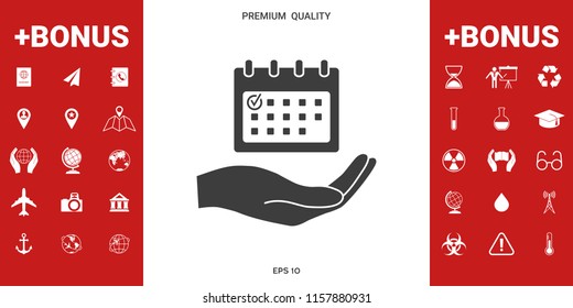 Planning, time management, hand holding calendar icon