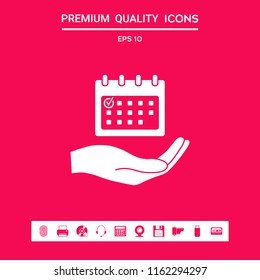 Planning, time management, hand holding calendar icon