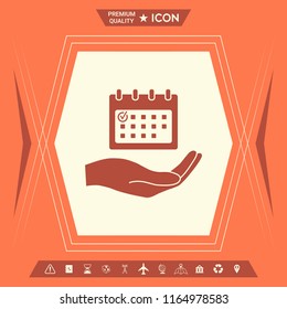 Planning, time management, hand holding calendar icon