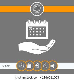 Planning, time management, hand holding calendar icon