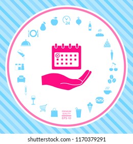 Planning, time management, hand holding calendar icon