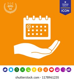 Planning, time management, hand holding calendar icon