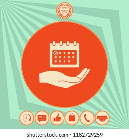 Planning, time management, hand holding calendar icon