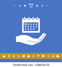 Planning, time management, hand holding calendar icon