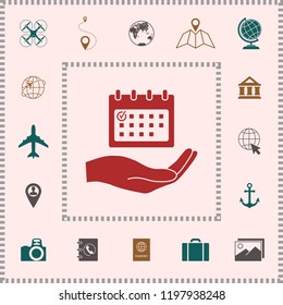 Planning, time management, hand holding calendar icon