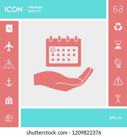 Planning, time management, hand holding calendar icon