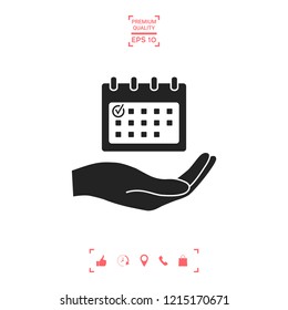 Planning, time management, hand holding calendar icon