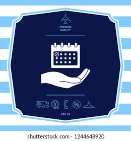 Planning, time management, hand holding calendar icon. Graphic elements for your design