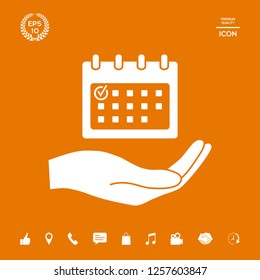 Planning, time management, hand holding calendar icon. Graphic elements for your design