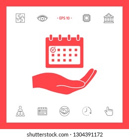 Planning, time management, hand holding calendar icon. Graphic elements for your design