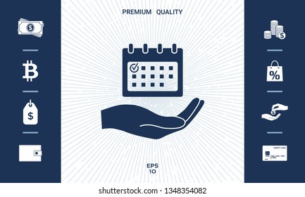 Planning, time management, hand holding calendar icon. Graphic elements for your design