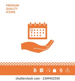 Planning, time management, hand holding calendar icon. Graphic elements for your design