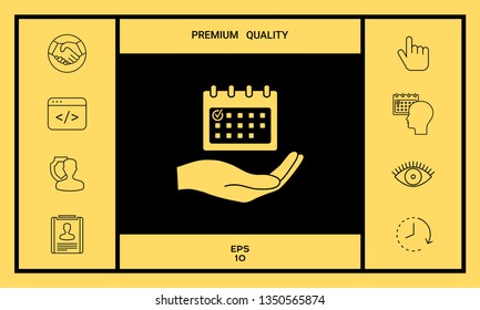 Planning, time management, hand holding calendar icon. Graphic elements for your design