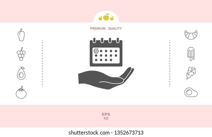Planning, time management, hand holding calendar icon. Graphic elements for your design