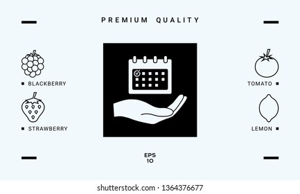 Planning, time management, hand holding calendar icon. Graphic elements for your design