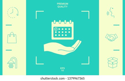 Planning, time management, hand holding calendar icon. Graphic elements for your design