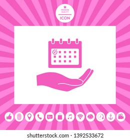 Planning, time management, hand holding calendar icon. Graphic elements for your design